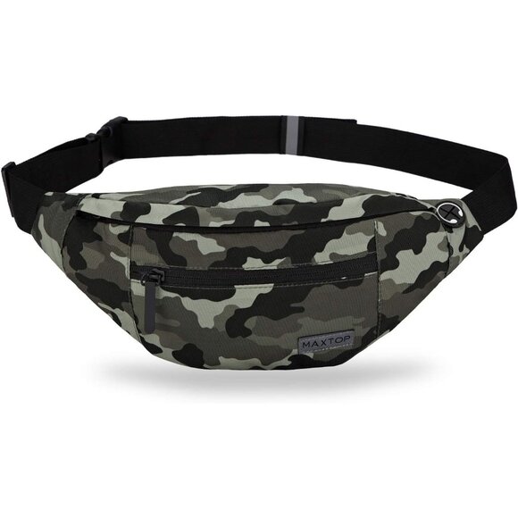 Women Men Camo Green Large Crossbody Fanny Pack Belt Bag Hands-Free Waist Pack - Picture 1 of 6